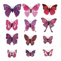 Fjärilar 3D Väggdekor/Magnet 12-pack